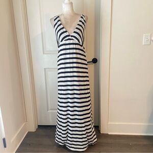 Johnny Was Pete & Greta Black and White Striped nautical Modal Maxi Dress SZ L